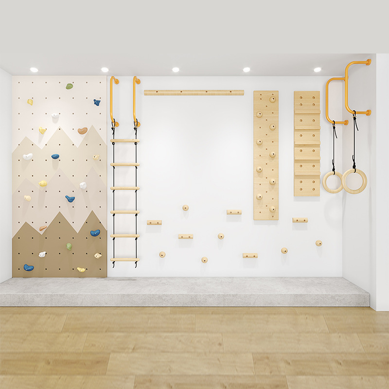 Gymnastic Ring Wood - Çocuklar İçin Kapalı Ahşap Tırmanma Duvarı